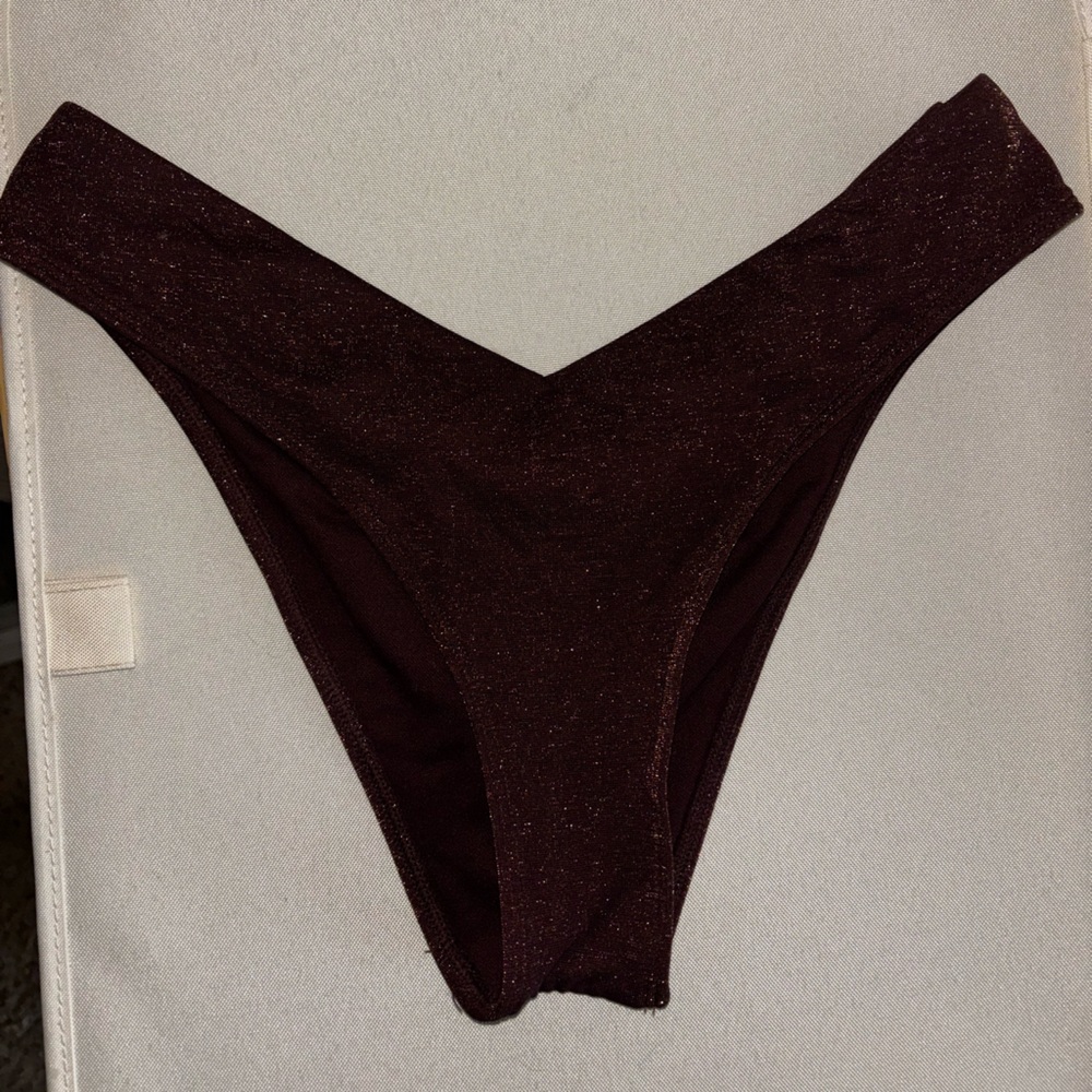 Abercrombie & Fitch Espresso Brown Bikini Bottom w/ Gold Shimmer - hi cut
